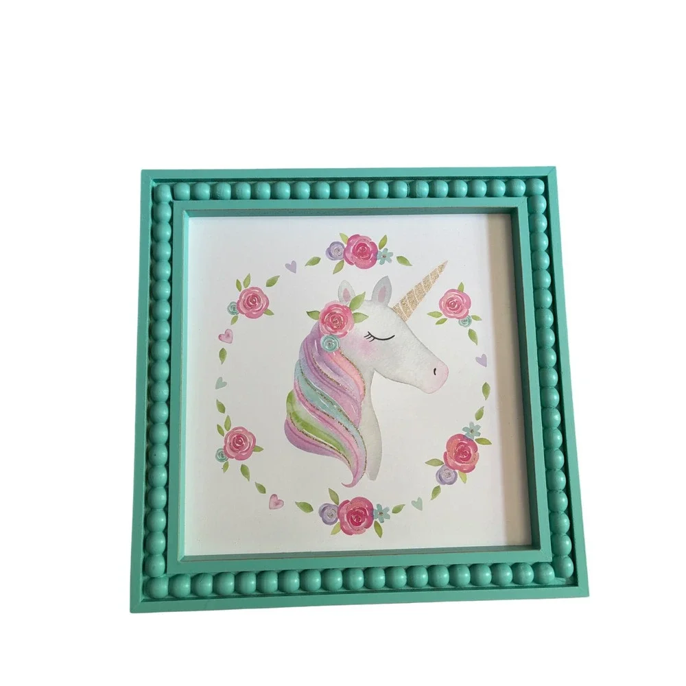 Hobby‎ Lobby Unicorn Wall Decor Kids Teal Square Beaded Floral Art 13x13 581632